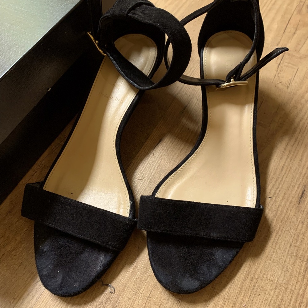Suede JCREW 2 inch wedge sandals in BLACK